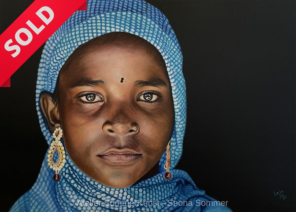 Indian Girl with Blue Head Scarf