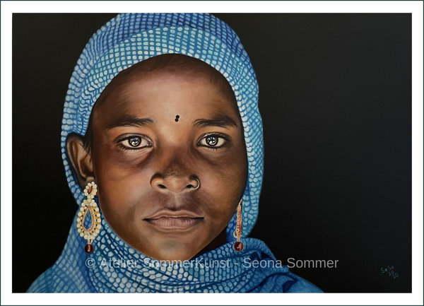 Print: Indian Girl with Blue Head Scarf